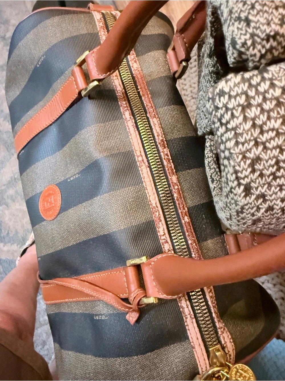 Stunning Vtg Fendi Pequin Striped Boston Bag